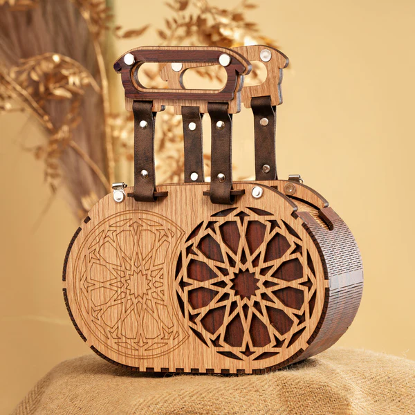 Wooden Oval Shape Bag with Flexible openable Slider